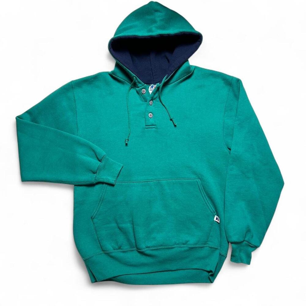 Russell Athletic Vintage 90s USA made Teal Blue Hoodie Pullover Sweatshirt M